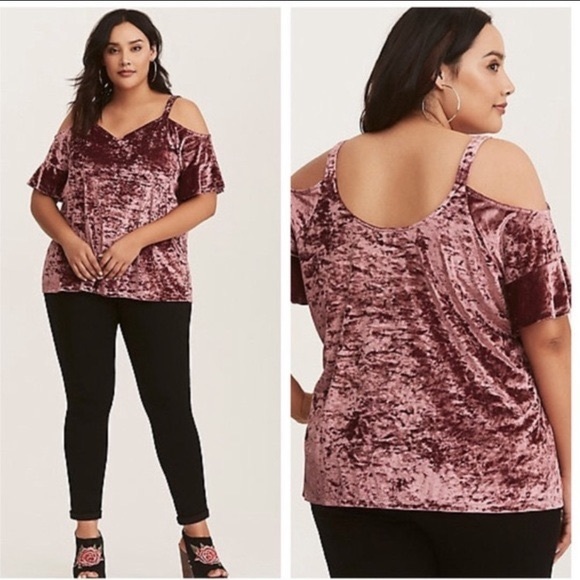 torrid Tops - Torrid size 1 purple cold shoulder velour shirt